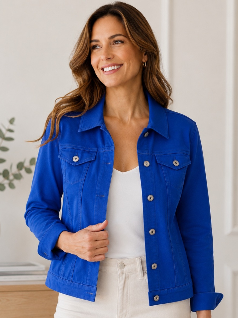 Gloria Vanderbilt Blue Cotton Blend Soft Cotton Blue Blazer Size L